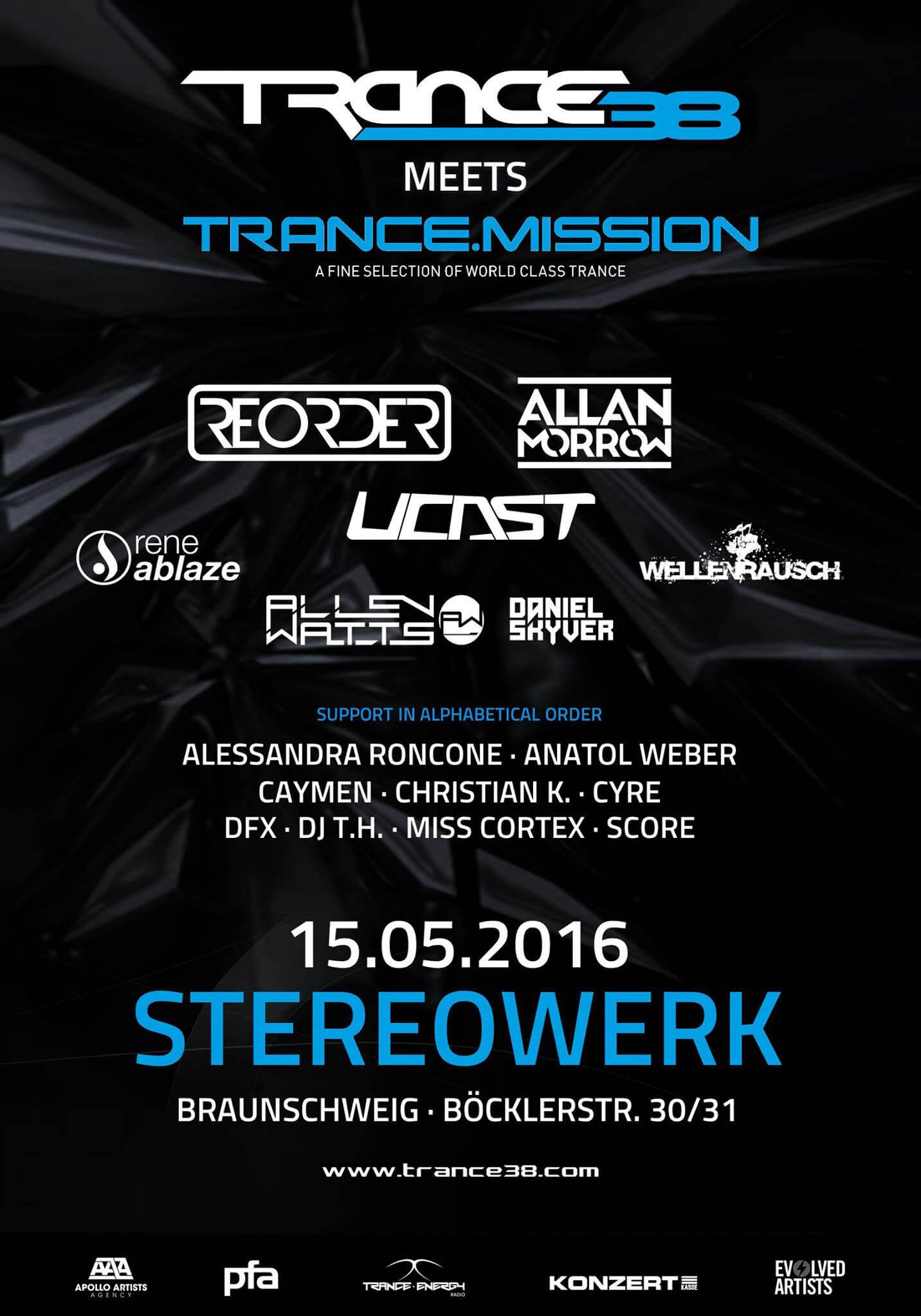 Trance38 meets Trance.Mission at Stereowerk, Braunschweigh, Germany on 15th of May 2016