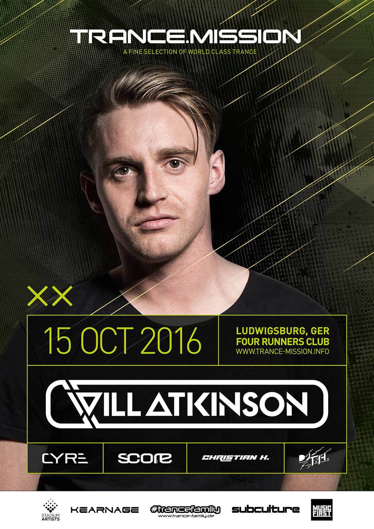 Trance.Mission presents Will Atkinson at Four Runners Club, Ludwigsburg, Stuttgart, Germany on 15th of October 2016 flyer