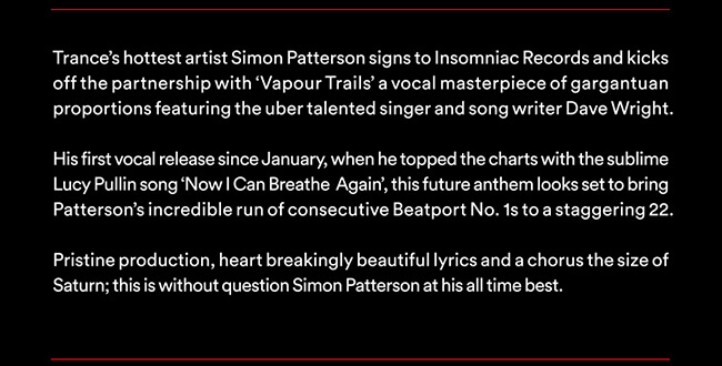Simon Patterson feat. Dave Wright presents Vapour Trails on Insomniac Records