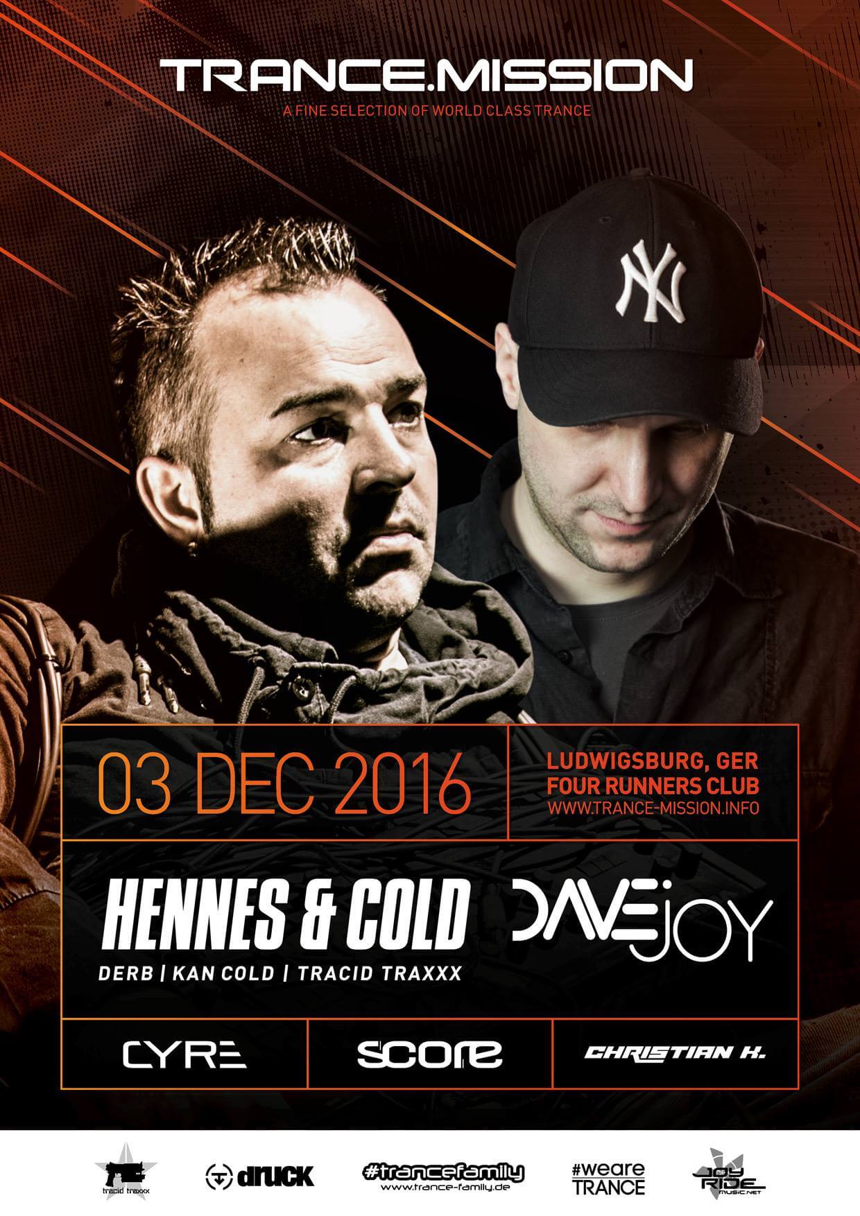 Trance.Mission presents Timeless Classics with Hennes and Cold, Dave Joy at Four Runners Club, Ludwigsburg, Germany on 3rd of December 2016