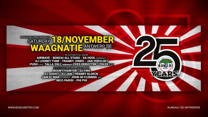 Bonzai Records presents 25 Years Bonzai at Bonzai Retro, Waagnatie, Antwerp, Belgium on 18th of November 2017 banner