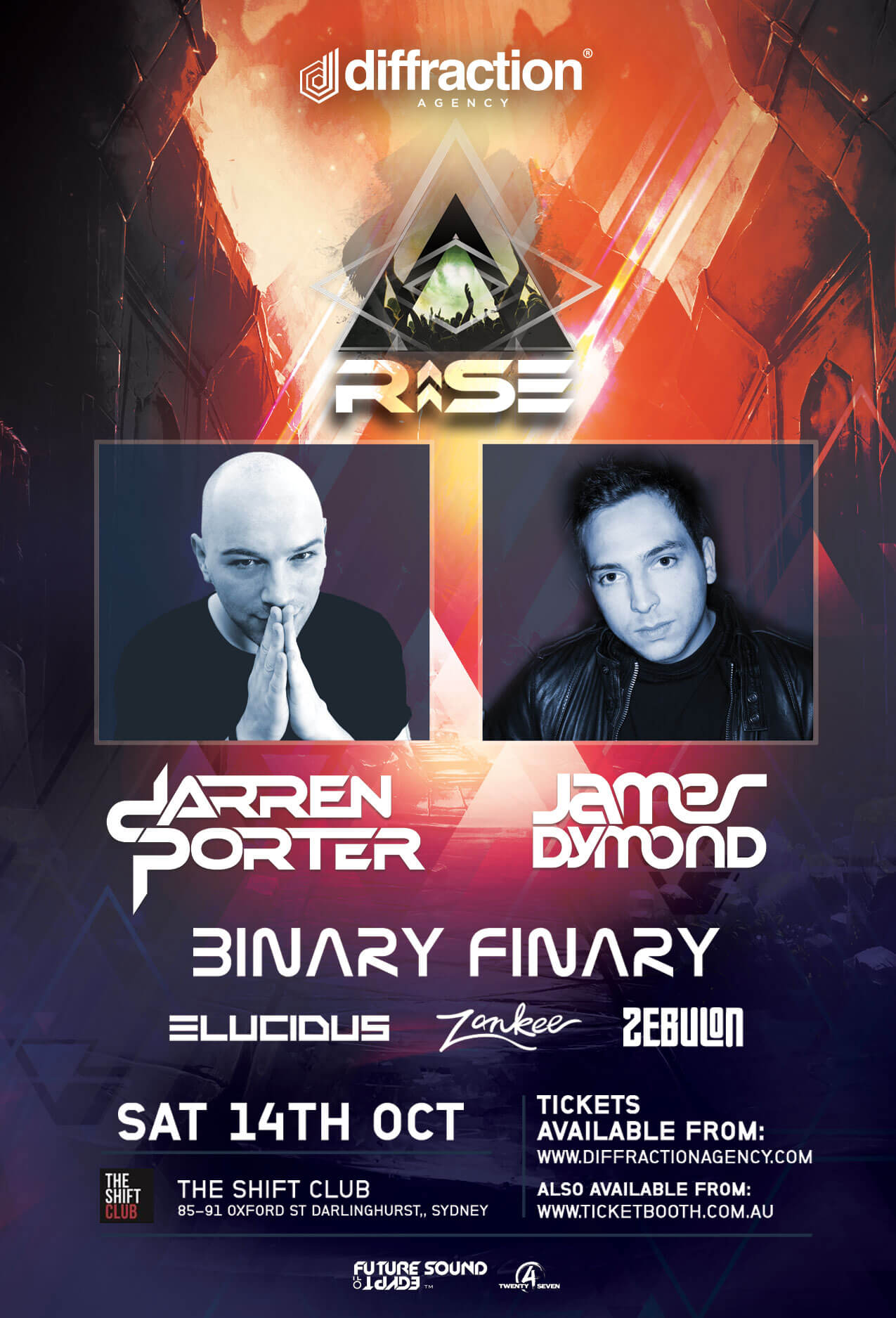 Diffraction presents RISE with Darren Porter, James Dymond and Binary Finary at The Shift Club, Sydney, Australia on 14th of September 2017