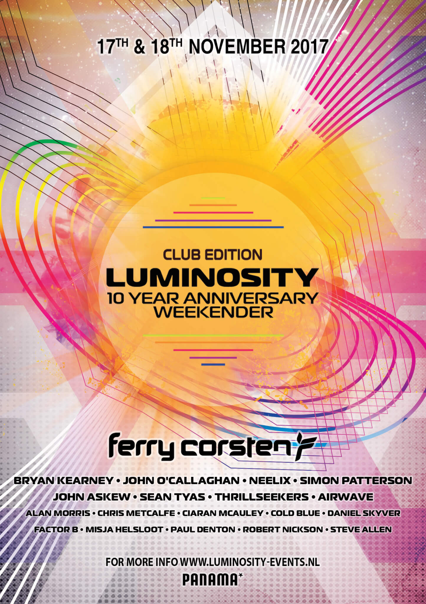 Luminosity Events presents Luminosity 10 Year Anniversary Weekender at Panama Club, Amsterdam, Netherlands on 17th and 18th of November 2017