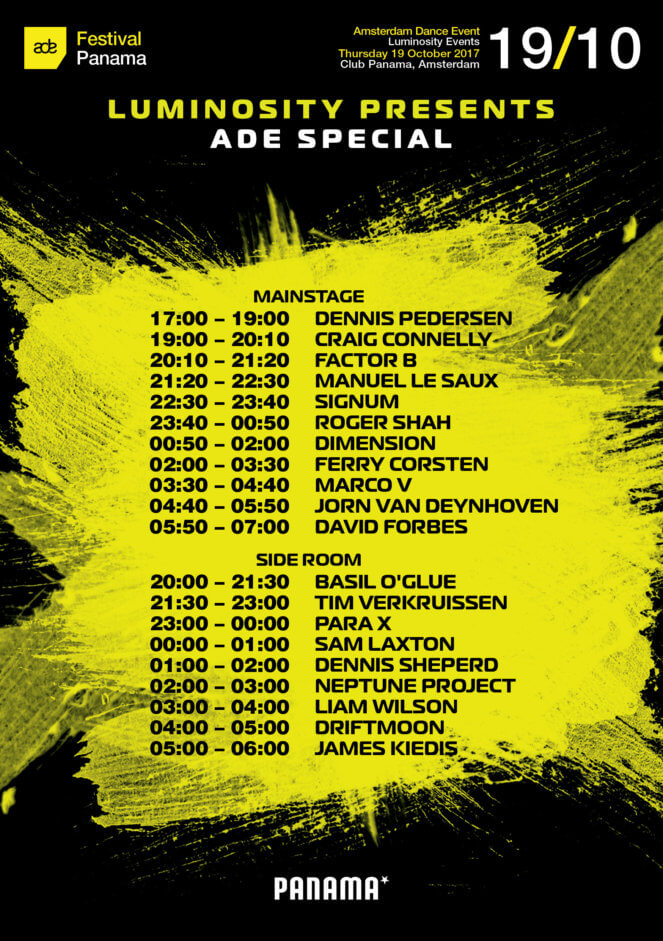 Luminosity presents ADE Special at Club Panama, Amsterdam on 19th of October 2017