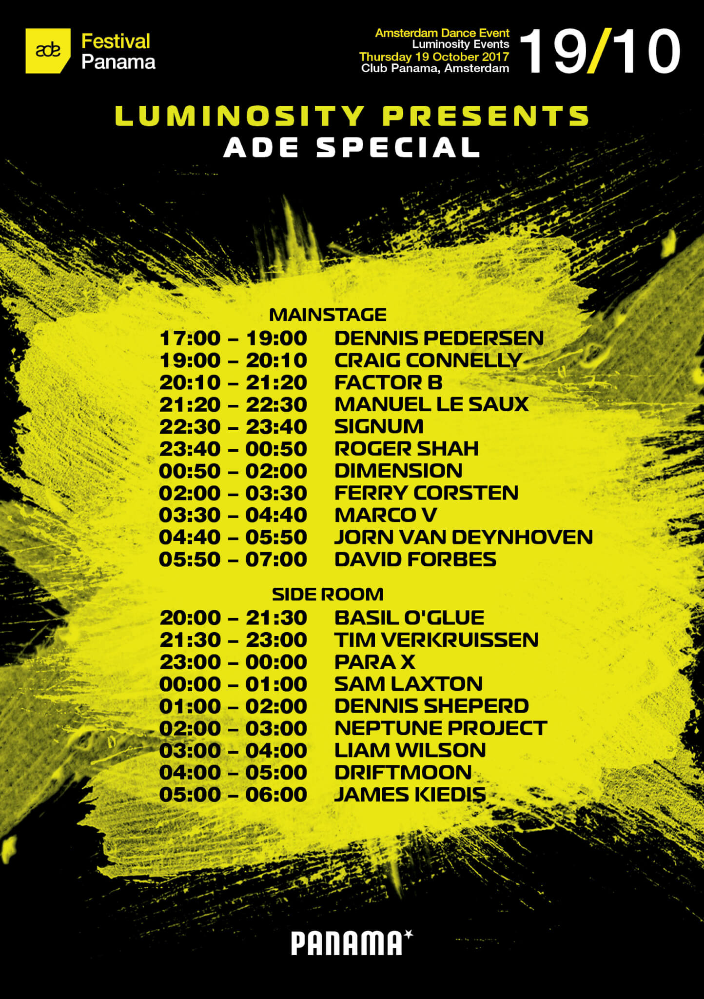 Luminosity presents ADE Special at Club Panama, Amsterdam on 19th of October 2017