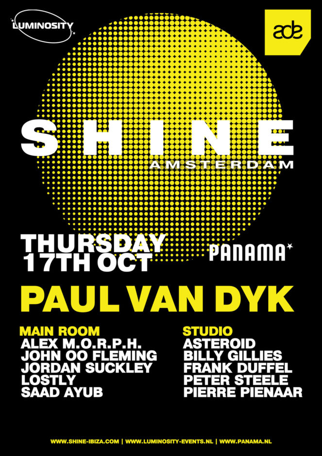 Paul van Dyk presents SHINE Amsterdam at Panama Club for ADE 2019 on 17th of October 2019