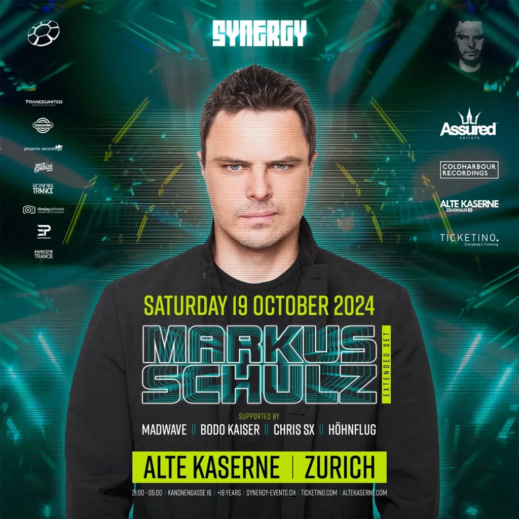 Synergy Events presents Markus Schulz at Alte Kaserne, Zurich, Switzerland on 19th of October 2024